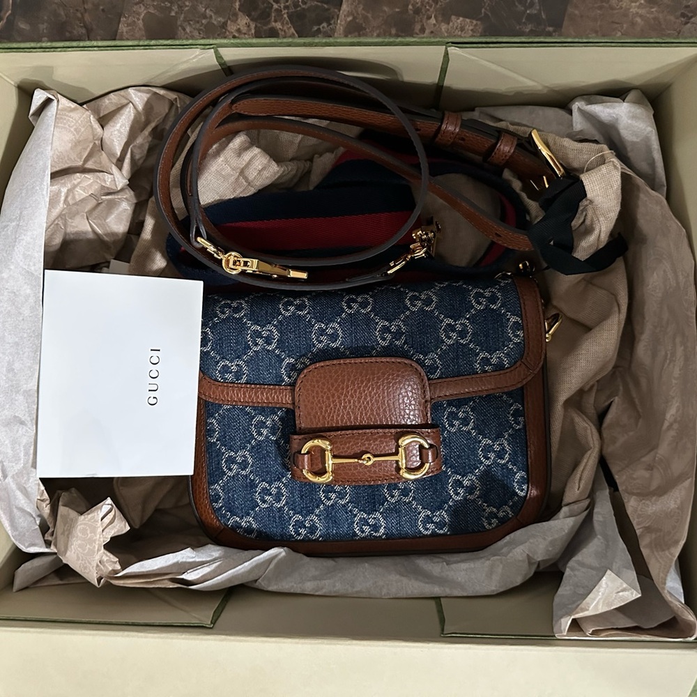 Gucci Denim and Leather Shoulder Bag